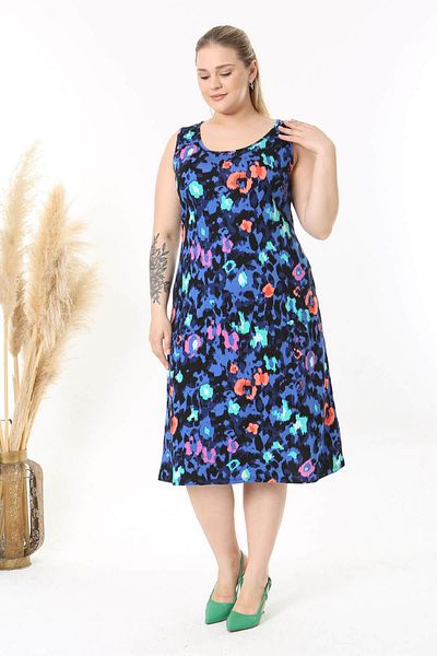 Madwilo Rochie de damă, albastru, roz, cu model de tigru, cu bretele
