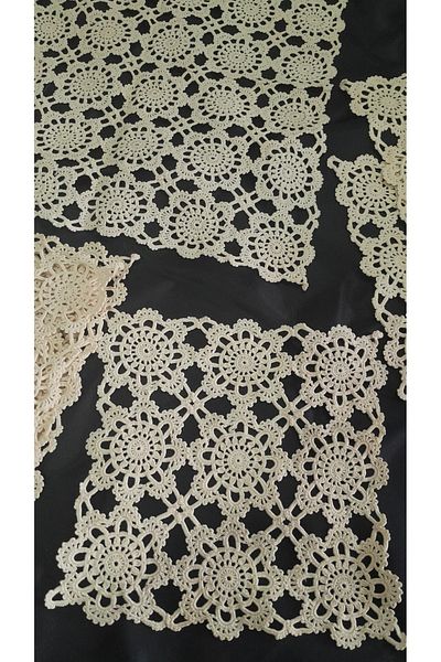 Papatyam 8 Pcs Hand Knitted Crochet (17X17), 1 Pcs Handwork (35X32) Lace / Vintage / Dowry / Cotton Mire