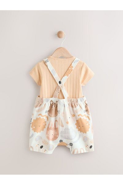 Next Baby 100% Cotton Cream Safari Salopet Bodysuit Set