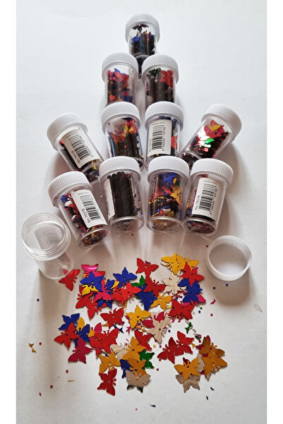 Modellino 1 Şişe Simli Renkli Kelebek Şekilli Metal Pullar 2x1cm