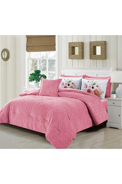 Generic En Zone Winter Double Bedspread 8 Pieces || Pink