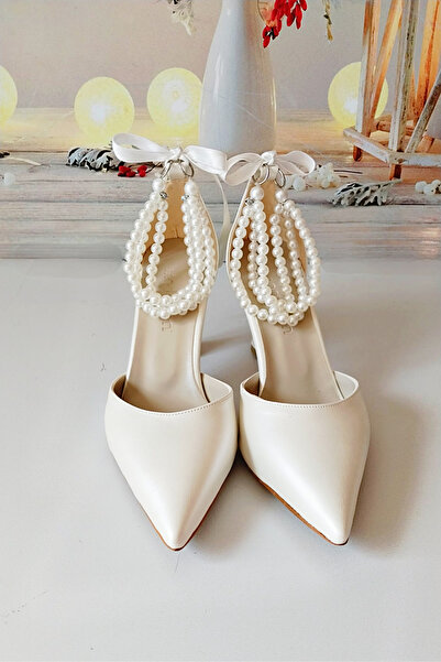 Modavien Pantofi de mireasa de dama 7 cm design special alb catifelat cu perle