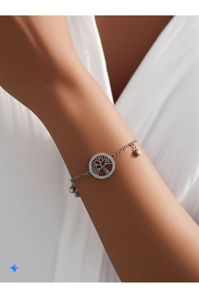 LUNİS LUXE Tree of Life Silver Steel Stainless Bracelet