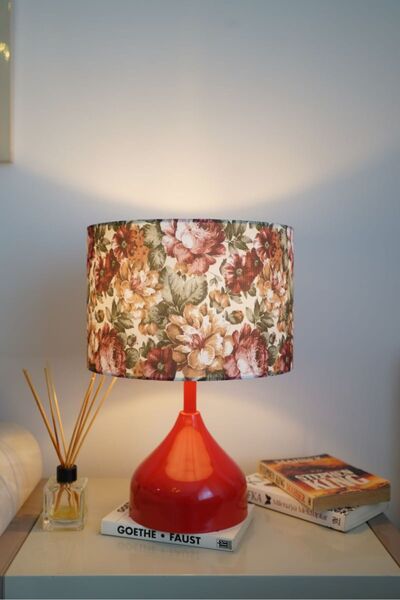 retro home design Kırmızı Ayaklı Çiçek Baskılı Abajur Masa Lambası Salon Yata...