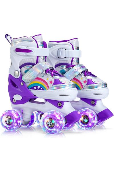 MAAS Roller Skates for Kids, Adjustable, Colourful Design, with LED Lights 39-42