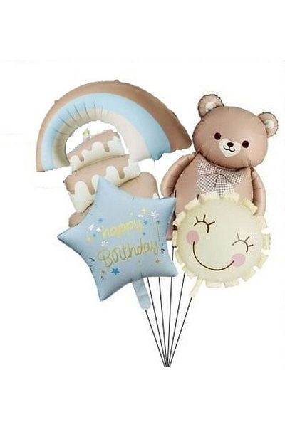 DÜVENCİ TİCARET Retro Rainbow Sun Bow Bear Cake Star Set of 5