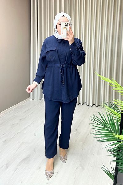 T Moda Store Double Suit with Waist Shirring Detail Shirt