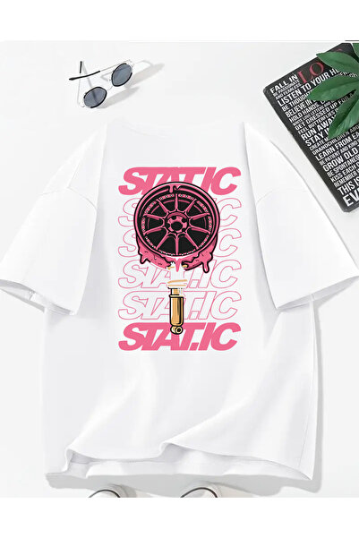 MODA تي شيرت مطبوع ثابت للجنسين مقاس كبير