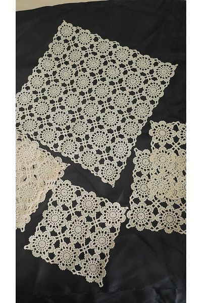 Papatyam 8 Pcs Hand Knitted Crochet (17X17), 1 Pcs Handwork (35X32) Lace / Vintage / Dowry / Cotton Mire