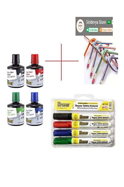 Brons Siriderya 4 Adet Mürekkep ve Doldurulabilir Kalem 100 CC + 1 Adet Bükülebilir Kalem Hediye