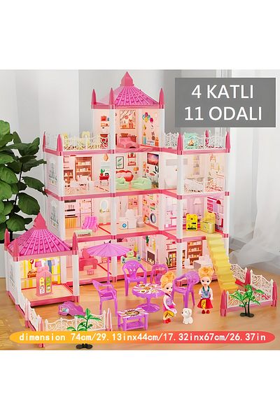 kardelen kırtasiye Princess Dream Doll House for Girls Pretend Play 4 Floors 11 Rooms with 4 Dolls and Items