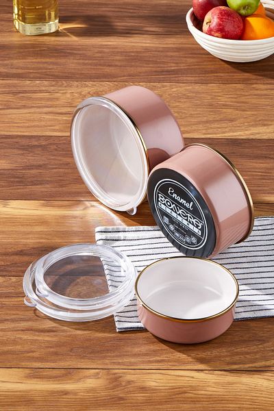 Bonera Enameled 6-Piece Brown Inside Cream Storage Container Set