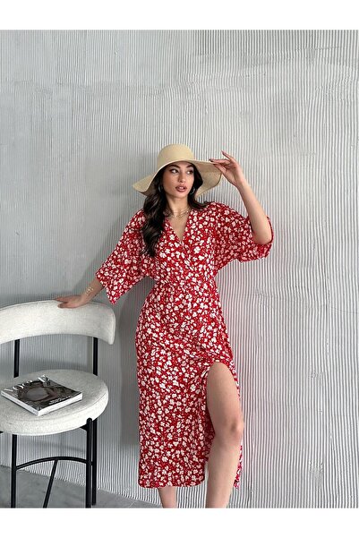 Sunlit Collections !!BİR BEDEN KÜÇÜK TERCİH EDİN!! Kadın Kırmızı Çiçek Desenl...