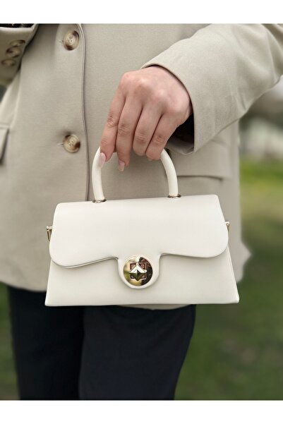 DEV 3 ADAM Geantă de umăr și crossbody pentru femei, model cutie elegantă și elegantă, crem