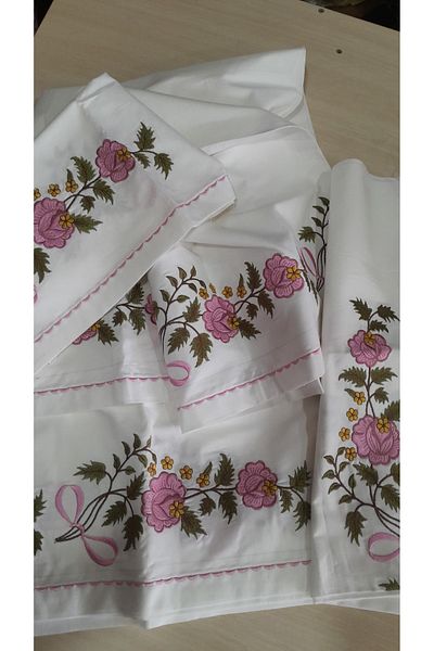 Papatyam Machine Work 2 Pieces Skirt (210X100) 2 Pieces Pillow (50X70) Lace Processing/Dowry