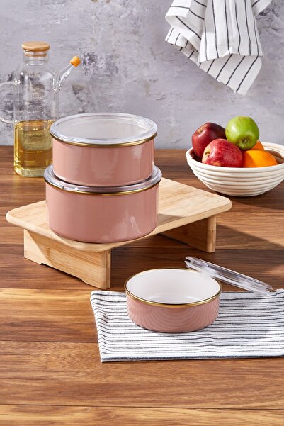 Bonera Enamel 6 Piece Brown Inside Cream Storage Container Set