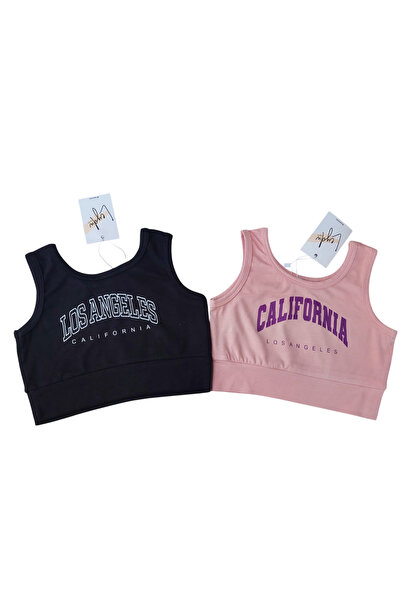 Leydukids çocuk bluz crop siyah ve pembe %100 pamuk