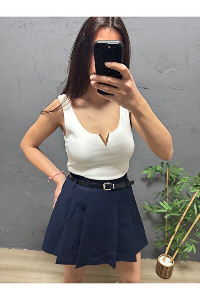 FASHION Pileli kemerli şort etek