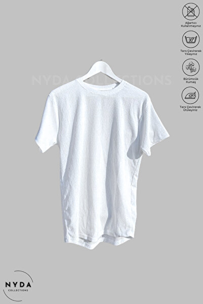 Nyda Collections Bürümcük Set Lycra Crinkle Fabric Summer Crew Neck Short Sleeve T-Shirt Black - White Shorts Set