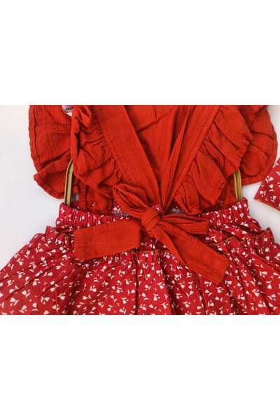 MAİBELLA Baby Girl Ruffled Salopet Bandana Set (6-9-12-18 Months)