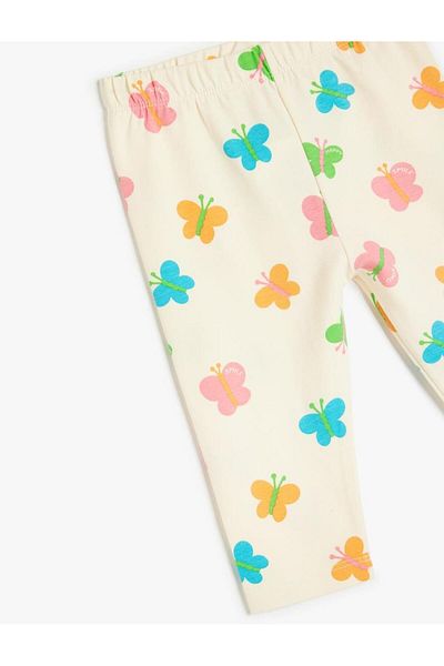 Koton Baby Girl Butterfly Patterned Elastic Waist Cotton Capri Leggings