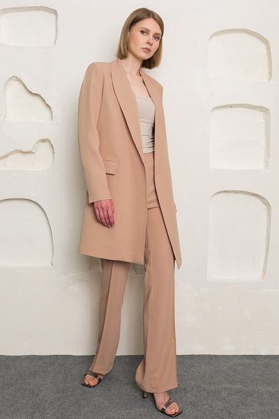 Nurs Mink Color Shawl Collar and Belted Suit Set