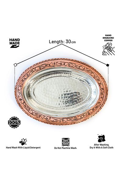DMT COPPER HOME Gaziantep Copper Embroidered-tatoured Presentation-Accenter Plate Width: 30cm