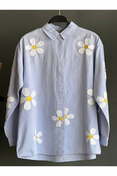 ERTULTEXTILE قميص أزرق بتفاصيل ديزي واسعة