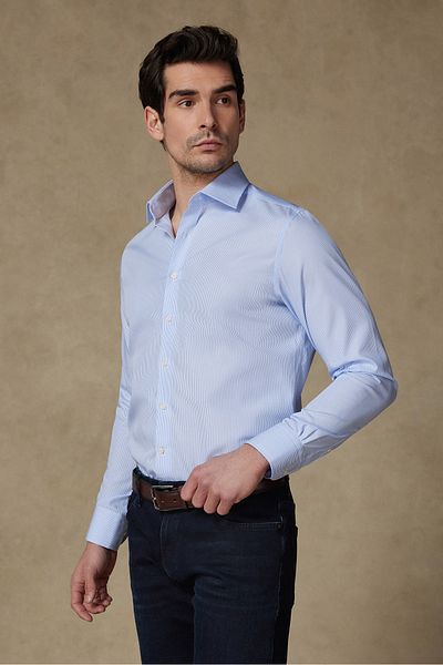 Abbate Donatello Poplin Cotton Slim Fit Checkered Blue Classic Collar Men's Shirt