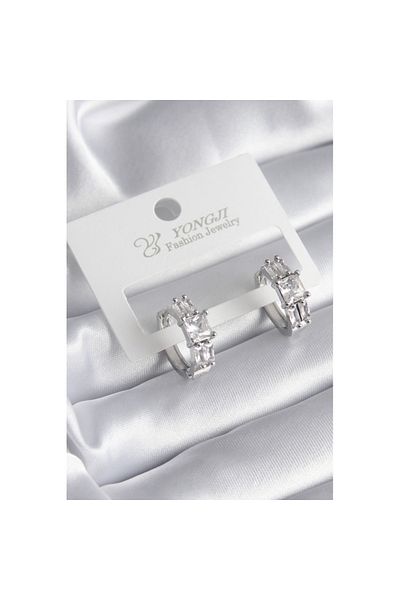Skygo Brass Silver Color Square Zircon Stone Women's Earrings - TJ-BKP8351