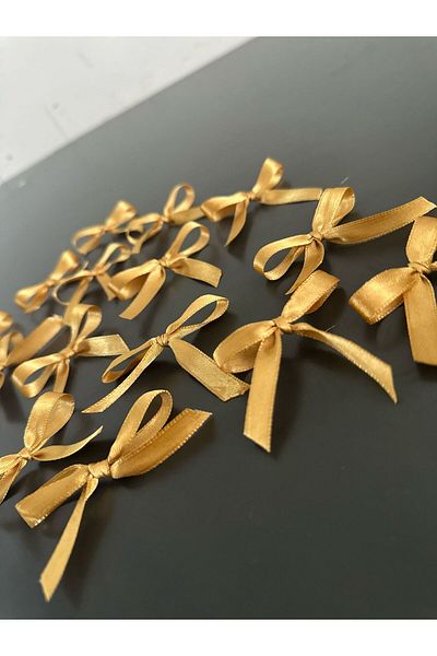 edalle 50 Pieces Gold Satin Bow Small 10mm Handmade