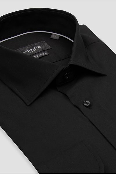 Abbate Enzo Poplin Stretch Cotton Slim Fit Black Classic Collar Men's Shirt