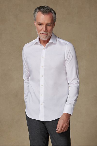Abbate Fabio Non-Iron Twill Cotton Comfort Fit White Classic Collar Men's Shirt
