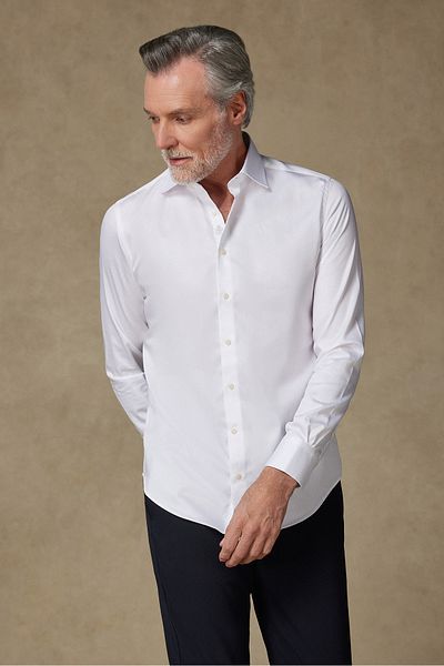 Abbate Donatello Non-Iron Dobby Cotton Slim Fit White Classic Collar Men's Shirt