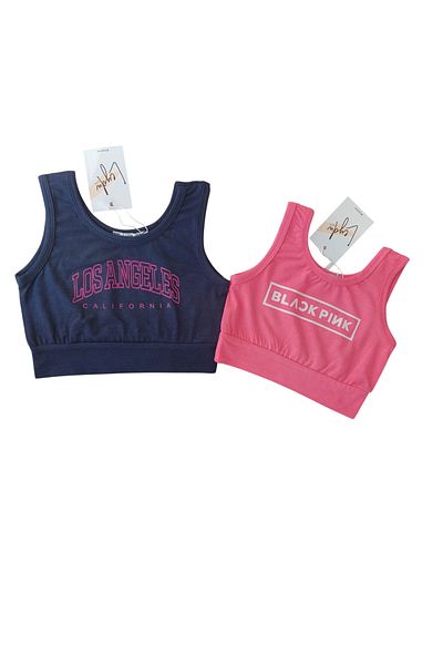 Leydukids Φούξια Navy Blue Crop Παιδική Μπλούζα - Σετ δύο τεμαχίων