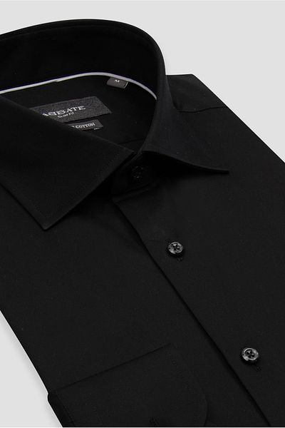 Abbate Donatello Satin Cotton Slim Fit Black Classic Collar Men's Shirt