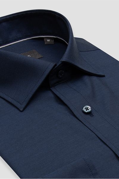 Abbate Donatello Non-Iron Twill Cotton Slim Fit Navy Blue Classic Collar Men's Shirt