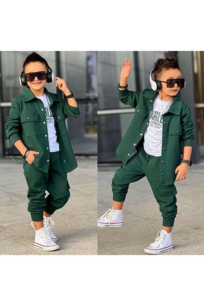 JOYBOY KİDS Black Pocket Flap Shirt Stain Daily 3-Piece Suit Sport