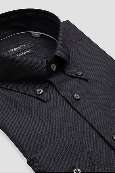 Abbate Carlo Oxford Cotton Slim Fit Black Button Collar Men's Shirt
