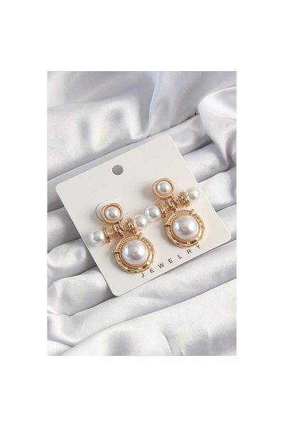 Skygo Brass Gold Color Pearl Rhinestone Motif Earrings - Tj-Bkp9502