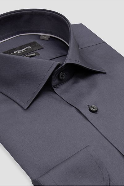 Abbate Donatello Satin Cotton Slim Fit Anthracite Classic Collar Men's Shirt