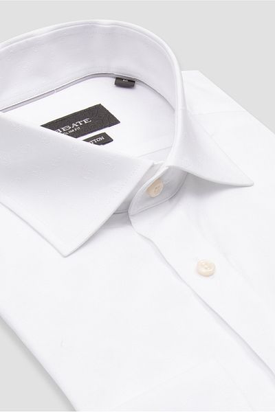 Abbate Donatello Jacquard Cotton Slim Fit White Classic Collar Men's Shirt