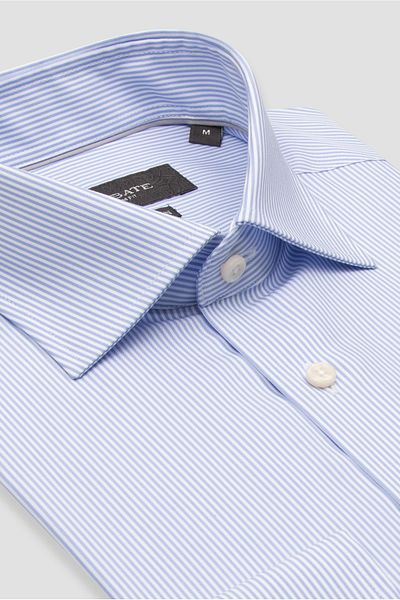 Abbate Donatello Poplin Cotton Slim Fit Checkered Blue Classic Collar Men's Shirt