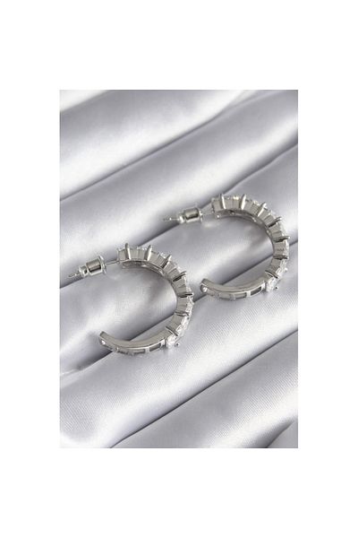 Skygo Brass Silver Color Zircon Stone Hoop Model Women's Earrings - Tj-Bkp8610