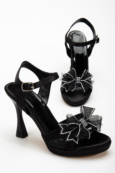 Dilimler Ayakkabı Platform Evening Dress Shoes - Black Bow Satin