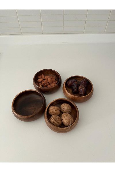 Sever Round Set of 4 Acacia Snack Bowls
