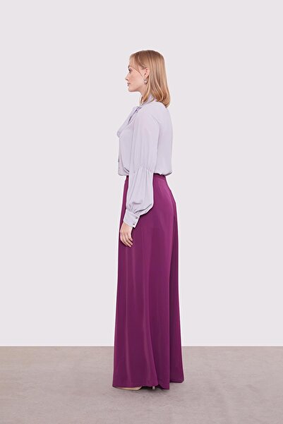 Levidor Purple Pleated Detailed Wide Leg Trousers