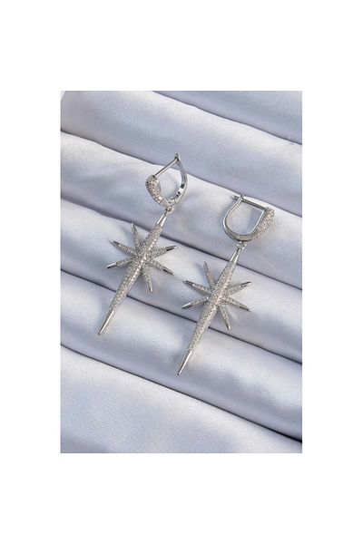 Skygo Brass Silver Color Zircon Stone Plated Women's Earrings with Pole Star Design - Tj-Bkp9478