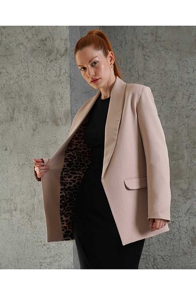 Lustrin Γυναικείο μπουφάν Blazer Cream Μαύρο Leopard Εσωτερικό Σχέδιο Κομψό και Μοντέρνο
