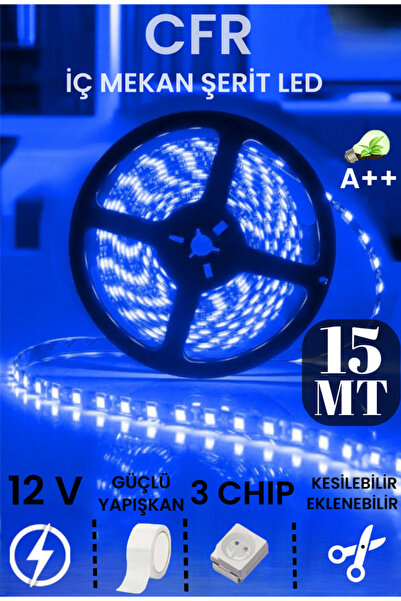 CFR LED AYDNLATMA  3 Çipli Iç Mekan Mavi Şerit Led Tüm Mekanlar-(trafosuz) 5,10,20,30,40,50,100m